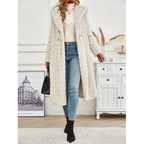 Women's Long Hooded Teddy Coat with Cable Knit Look Fashion Glam