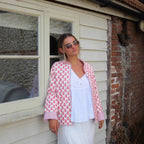Women's Light Print Cotton Cardigan in Boxy Cut with Contrasting Cuffs Fashion Glam