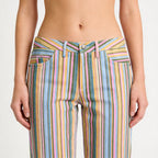 Women's straight-cut high-waisted pants with vertical multi-stripe pattern and five-pocket cut Fashion Glam