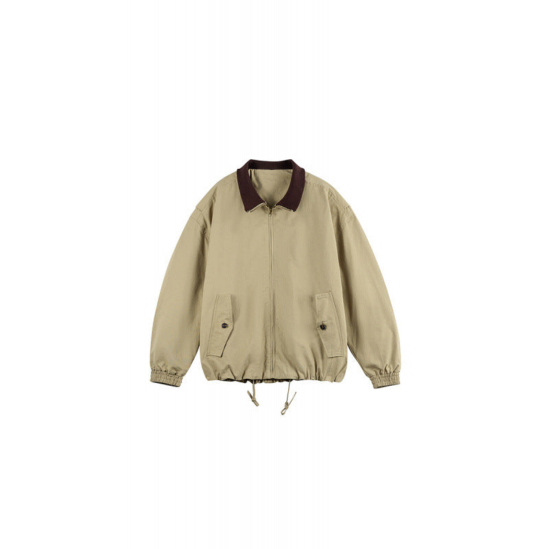 Men's Boxy Zip Transition Jacket made of durable canvas with contrasting knit collar, drawstring and flap pockets Fashion Glam