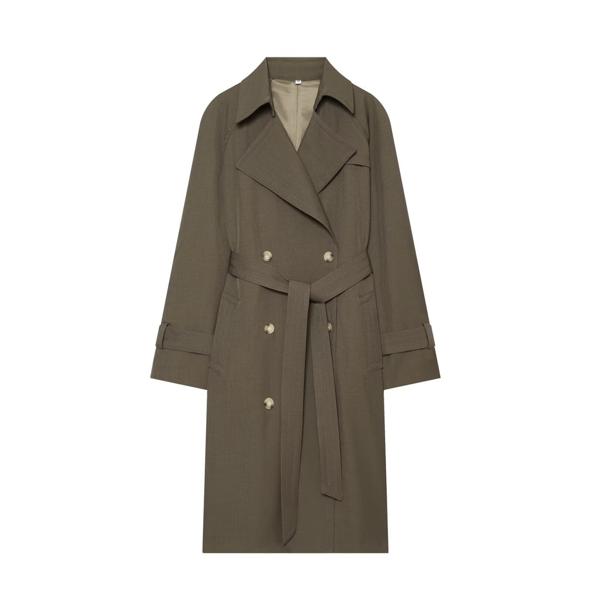 Women's long double-breasted trench coat with tie belt and raglan sleeves Fashion Glam