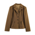 Women Tailored Short Blazer with Wiener Seams, Continuous Button Placket and Flap Pockets Fashion Glam