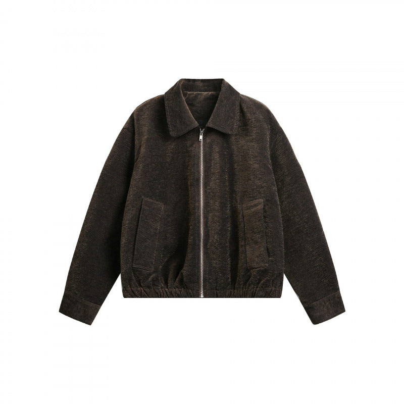 Men's short jacket made of teddy fleece with shirt collar, zipper, and elastic hem Fashion Glam
