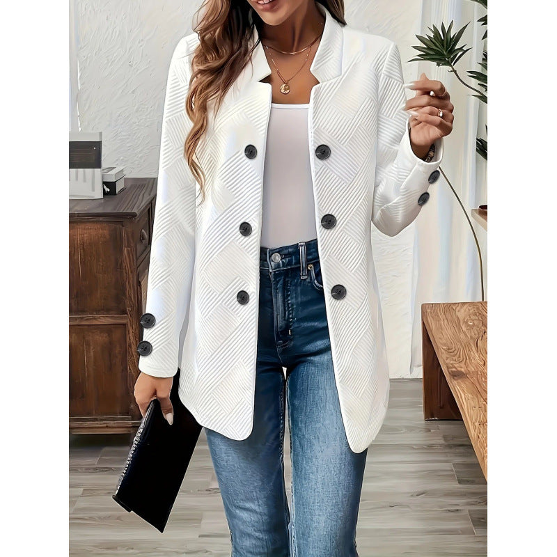 Women Tailored Long Blazer with Textured Quilted Look Fashion Glam