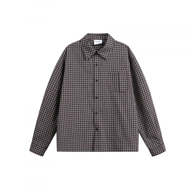 Men's Boxy Overshirt in a fine check pattern with a continuous button placket and a patch chest pocket Fashion Glam