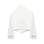 Women's Cropped Blazer with High Stand Collar, Double-Breasted Button Placket and Decorative Cuffs Fashion Glam