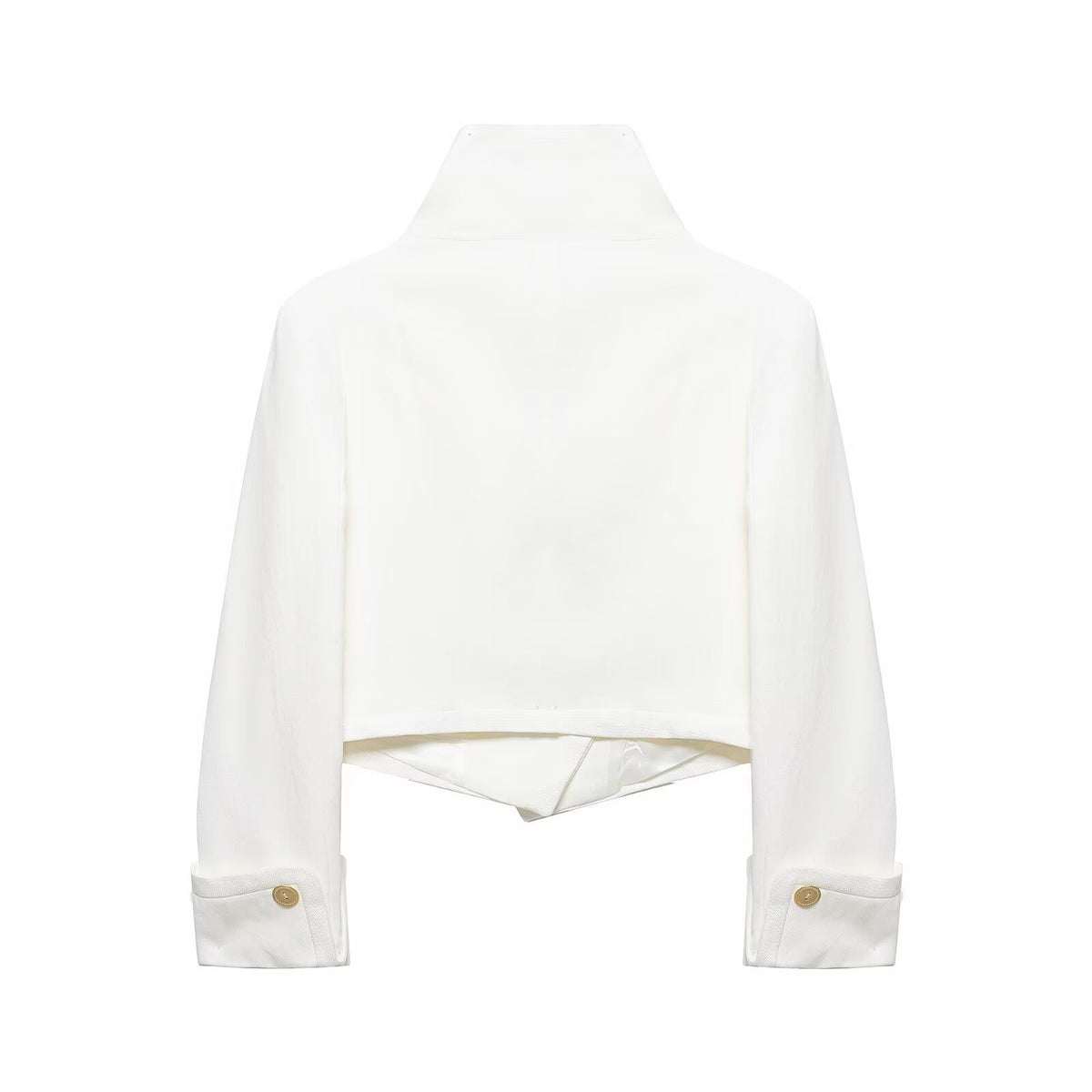 Women's Cropped Blazer with High Stand Collar, Double-Breasted Button Placket and Decorative Cuffs Fashion Glam