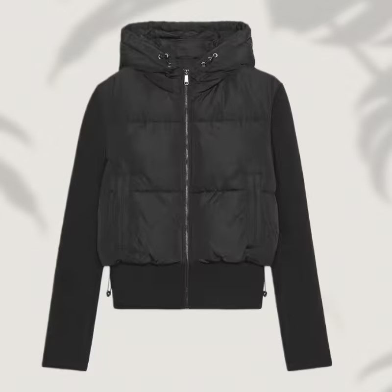 Women's short cut hybrid padded jacket with hood, ribbed cuffs and drawstring Fashion Glam