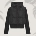 Women's short cut hybrid padded jacket with hood, ribbed cuffs and drawstring Fashion Glam