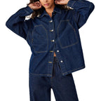 Women's Oversized Denim Jacket with Distinctive Front Pockets and Relaxed Fit Fashion Glam