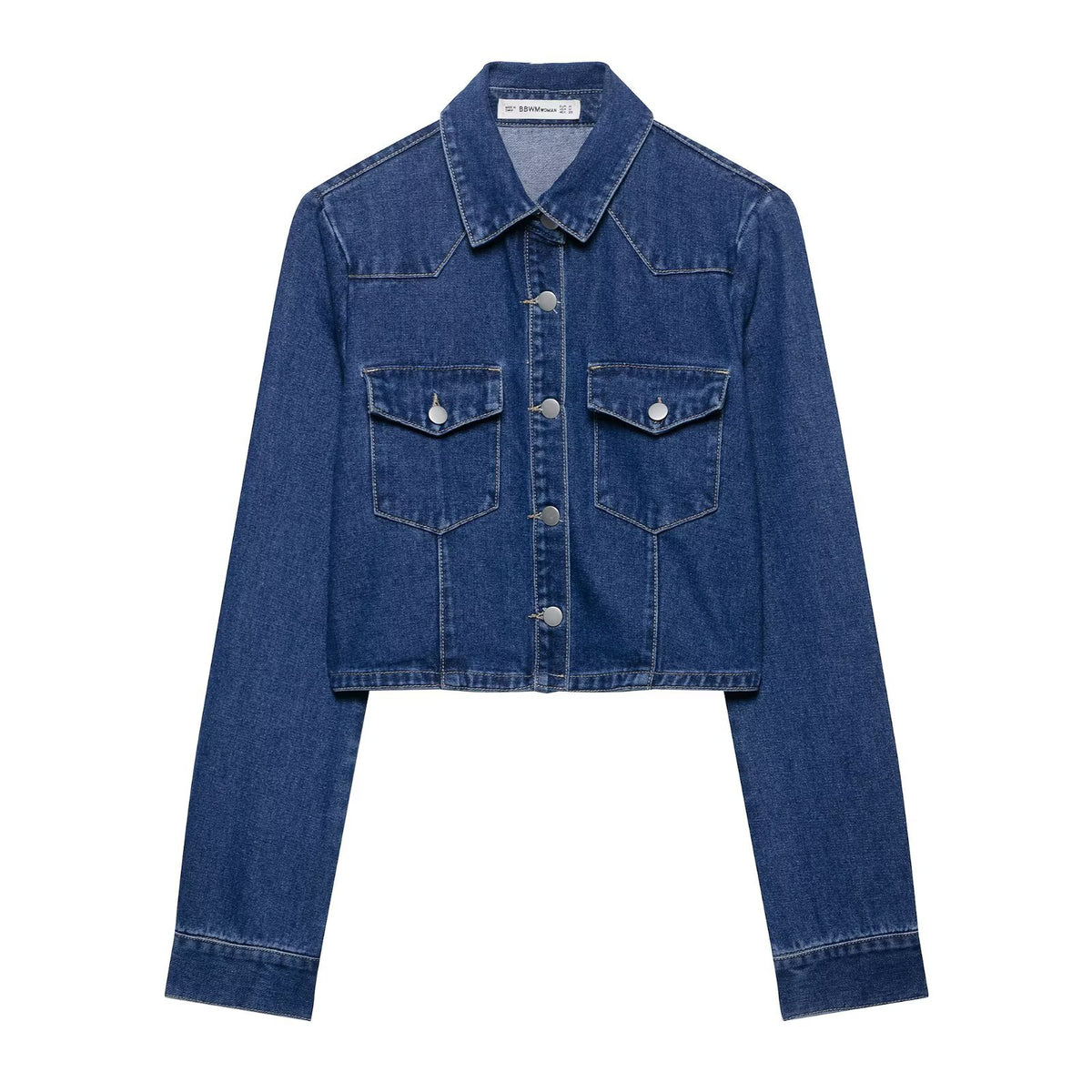 Women Short Cut Denim Jacket with Chest Pockets and Snap Placket Fashion Glam