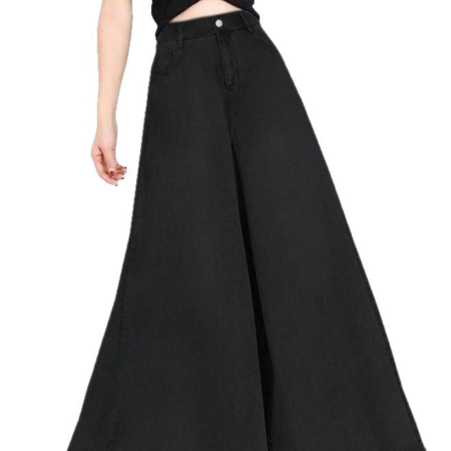 Women's High-Waisted Palazzo Jeans with Extra Wide Leg and Flowing Denim Fashion Glam