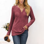 Ladies fine ribbed knit shirt with deep V-neck and tunic length Fashion Glam