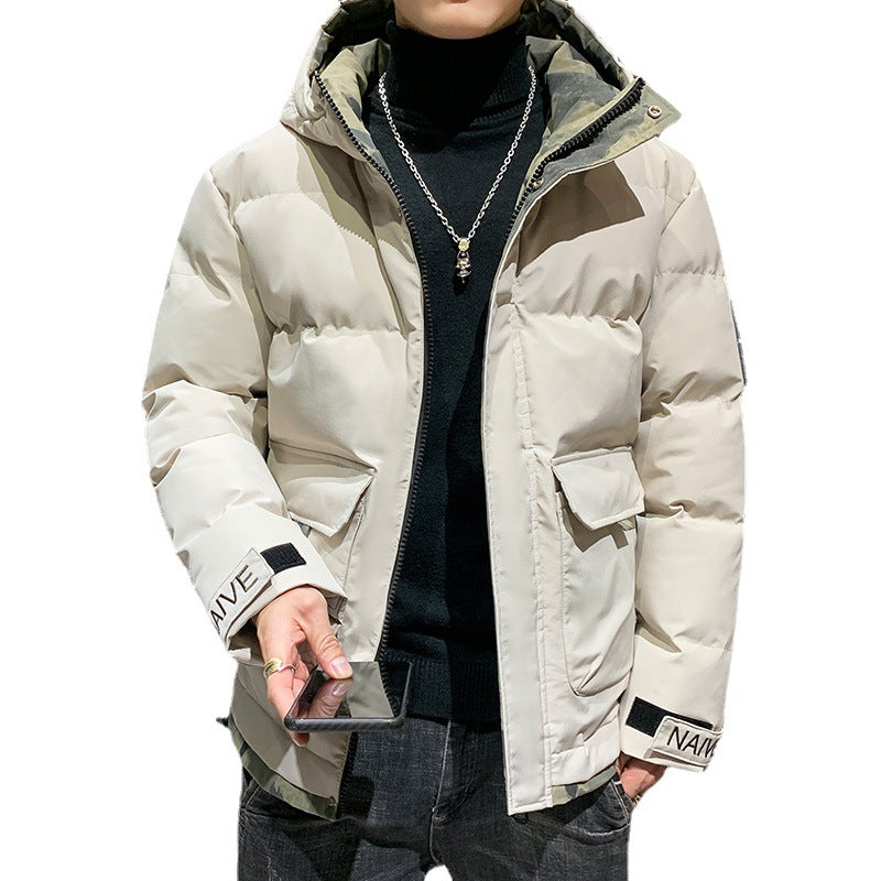 Men's quilted hooded jacket with flap pockets and adjustable Velcro cuffs Fashion Glam