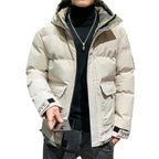 Men's quilted hooded jacket with flap pockets and adjustable Velcro cuffs Fashion Glam