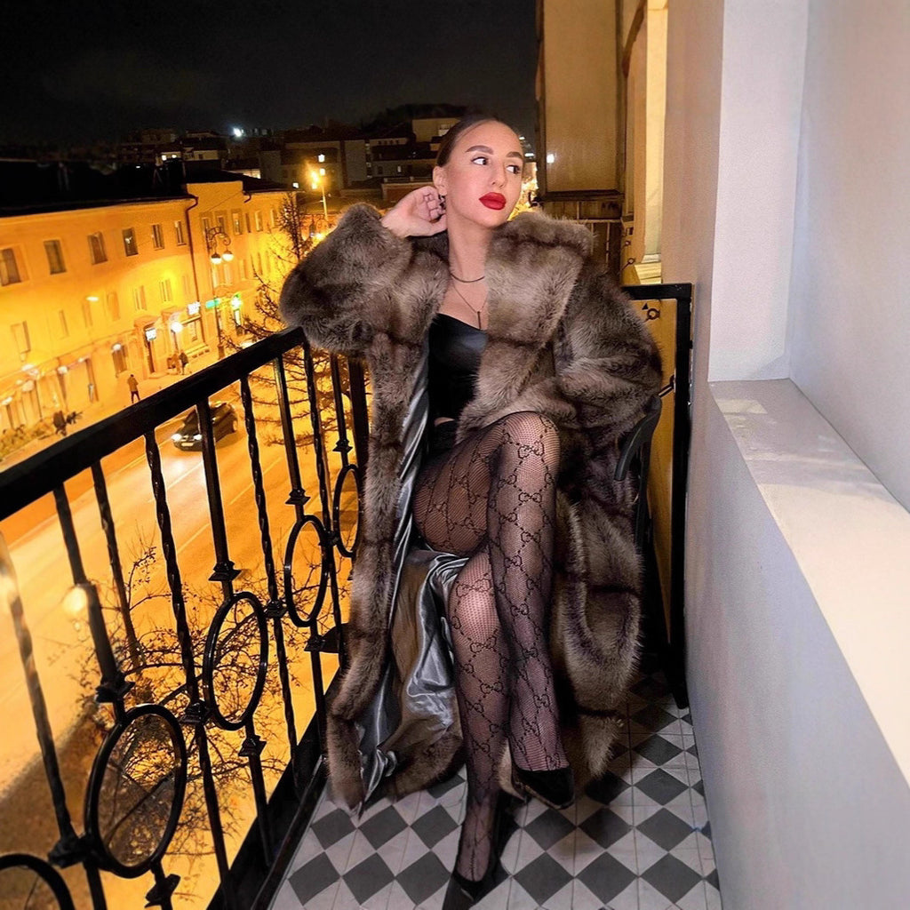 Women's Luxurious Oversized Faux Fur Coat with Hood and Satin Lining Fashion Glam