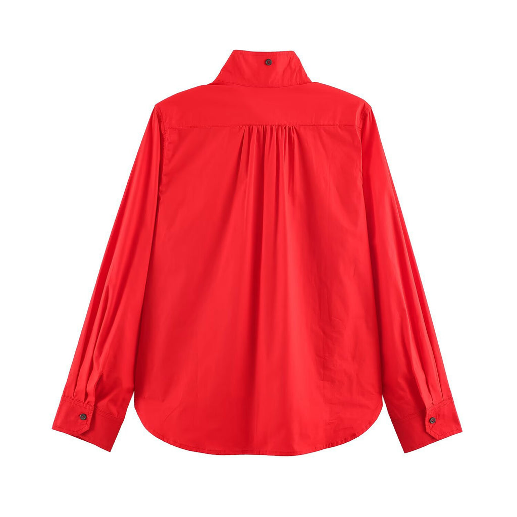 Women’s Oversized Shirt Jacket with Stand Collar and Patch Chest Pockets Fashion Glam