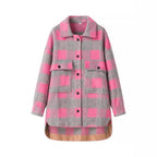 Women Oversize Checked Shirt Jacket with Applied Flap Pockets and Extended Hem Fashion Glam
