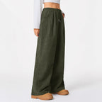 Women's Loose Cord Pants with Elastic Waistband, Drawstring, and Side Pockets Fashion Glam