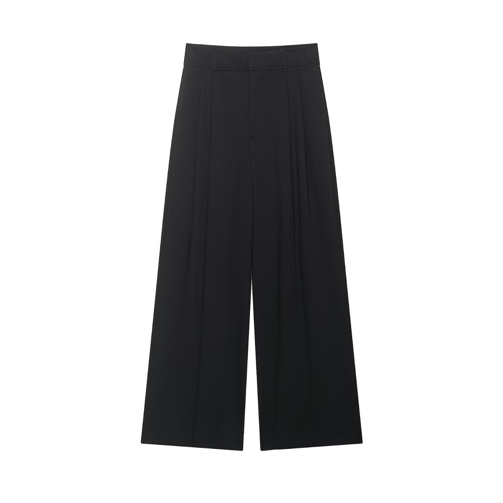 Women's high-waisted wide palazzo pants with pleats and elegant drape Fashion Glam