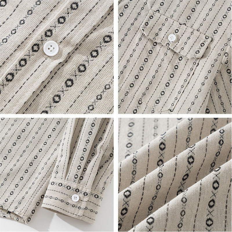 Men's Loose Shirt in Overshirt Style with Graphic Stripe Pattern and Chest Pockets Fashion Glam