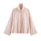 Women's Oversized Training Jacket with High Stand Collar, Raglan Sleeves, and Concealed Zipper Fashion Glam
