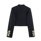 Women's Cropped Bolero Jacket with High Stand-Up Collar and Decorative Galloon Trim Fashion Glam