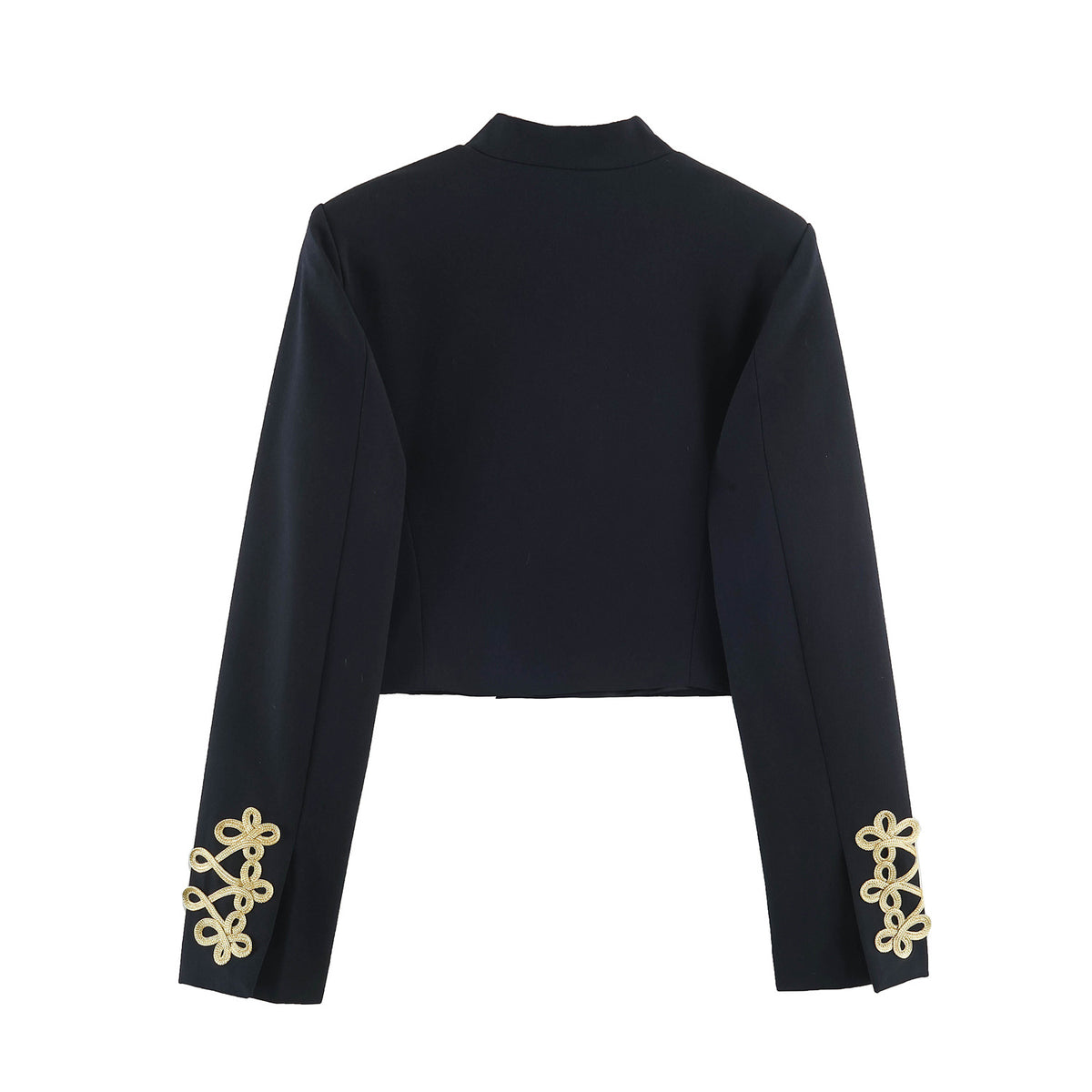 Women's Cropped Bolero Jacket with High Stand-Up Collar and Decorative Galloon Trim Fashion Glam