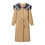 Women's coat with oversized sailor collar, belted waist and concealed button placket Fashion Glam