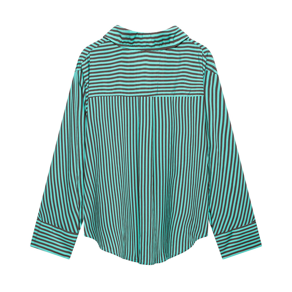 Women's Striped Oversized Shirt Blouse with Chest Pocket and Wide Cuffs Fashion Glam