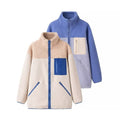 Women Oversize Teddy Fleece Jacket with Standing Collar, Full Zip and Nylon Chest Pocket Fashion Glam