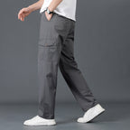 Men's Lightweight Cotton Utility Cargo Pants with Elastic Waistband and Straight Leg Fashion Glam