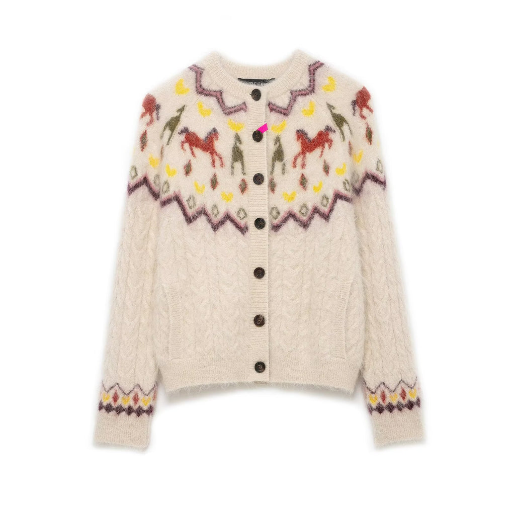 Women’s fine knit cardigan with crocheted Peter Pan collar Fashion Glam