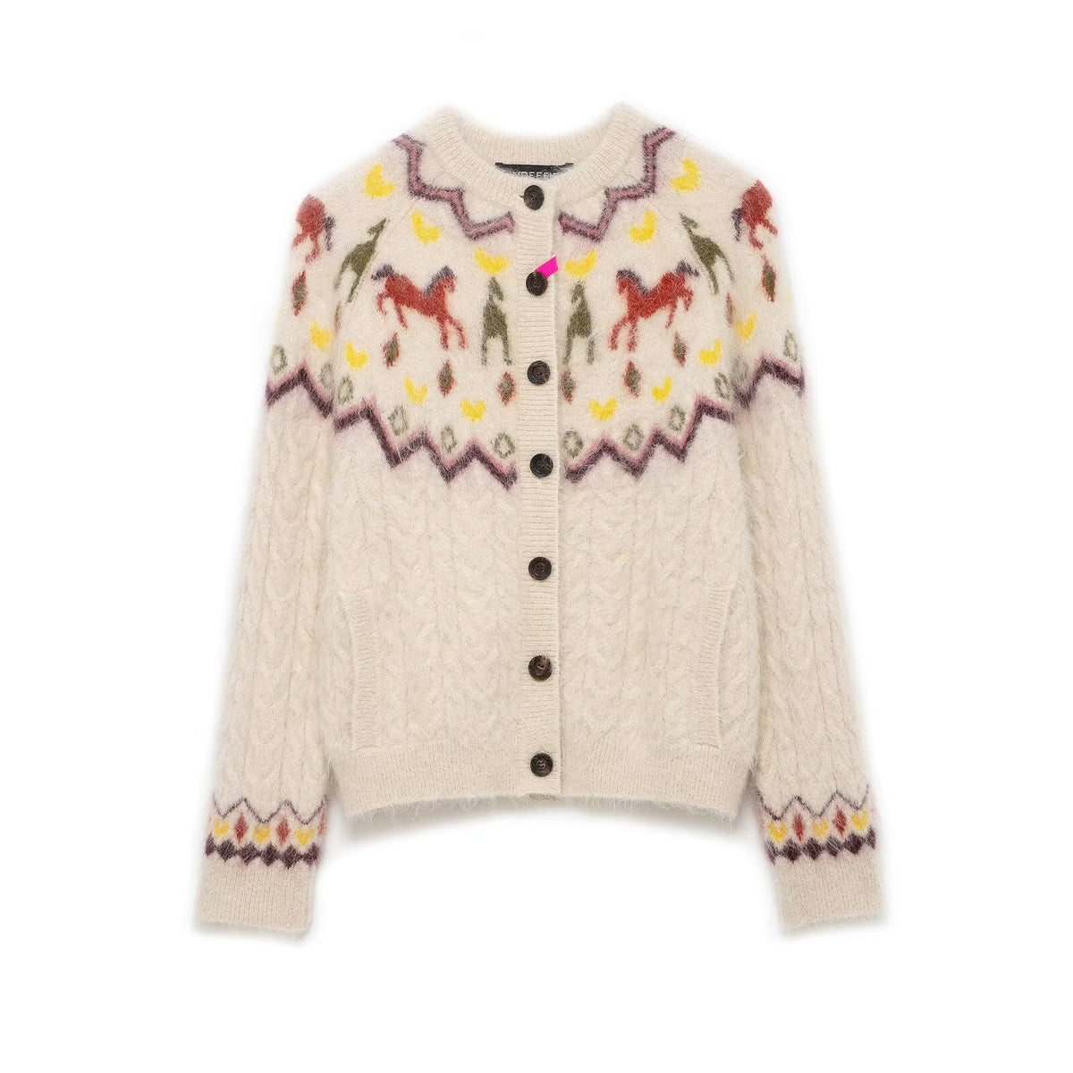 Women’s fine knit cardigan with crocheted Peter Pan collar Fashion Glam