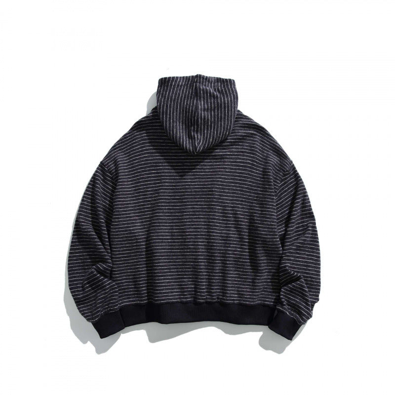 Unisex Boxy Hoodie Sweat Jacket with continuous zipper, striped texture and ribbed hem Fashion Glam