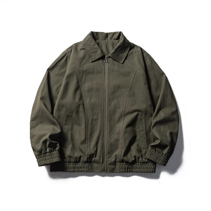 Men's Boxy Field Jacket in Utility Look with Stand-up Collar, Full-length Zipper and Elastic Hem Fashion Glam