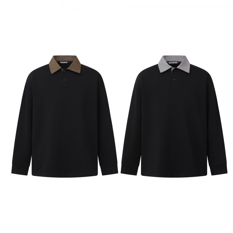 Men's Oversized Polo Shirt in Sweatshirt Style with Contrasting Collar Fashion Glam