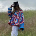 Women's quilted jacket in crochet square look with boxy oversized silhouette Fashion Glam
