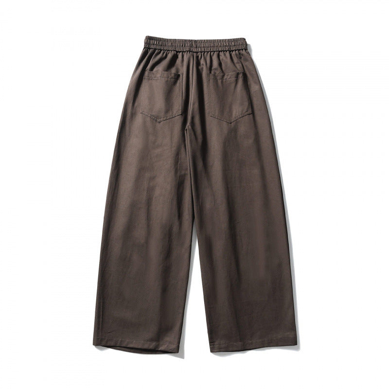 [Unisex] Wide linen blend pants with elastic waistband and drawstring Fashion Glam