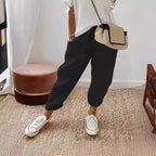 Women's linen jogger pants with drawstring, loose tapered fit and rolled hems Fashion Glam