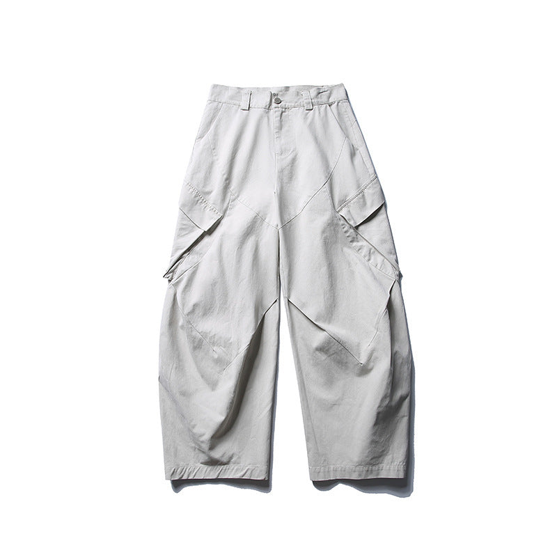 Men's wide cargo pants with asymmetrical flap pockets and cropped leg Fashion Glam