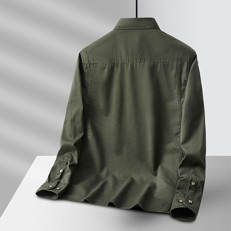 Men's Lightweight Cotton Utility Shirt Jacket with Flap Pockets and Full Button Placket Fashion Glam