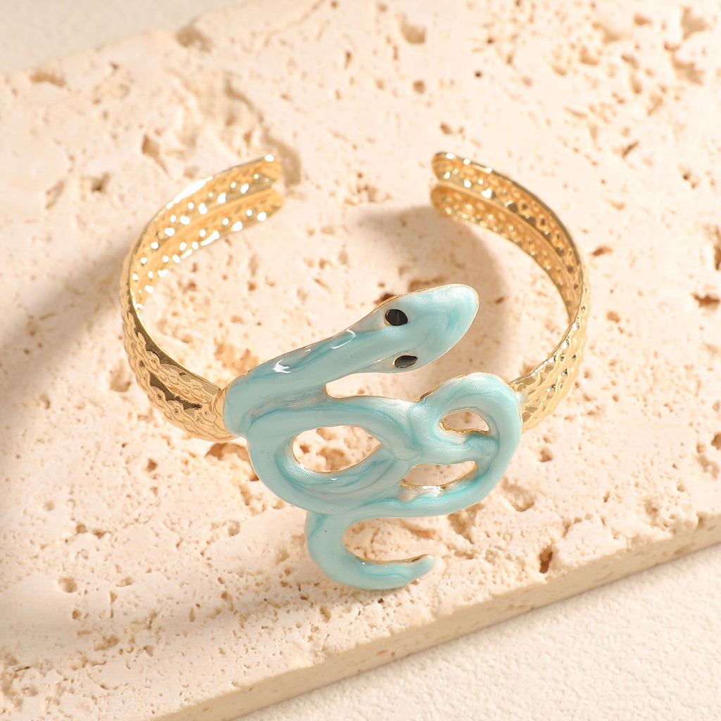Women Open Cuff Bracelet with Artistic Snake Design Fashion Glam