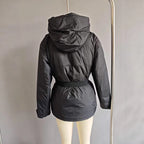 Women's High-Functionality Down-Look Ski Jacket with Waist Belt and Hood Fashion Glam