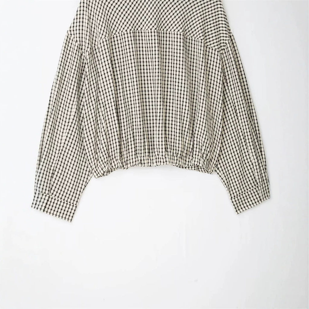 Women's short-cut checked bomber jacket with stand-up collar, elastic hem and concealed zipper Fashion Glam
