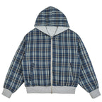 Unisex Padded Hoodie Bomber Jacket with Checkered Flannel Lining and Sturdy Zipper Fashion Glam