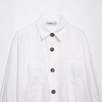 Women's Oversized Shirt Jacket with Three-Quarter Kimono Sleeves and Patch Pockets Fashion Glam