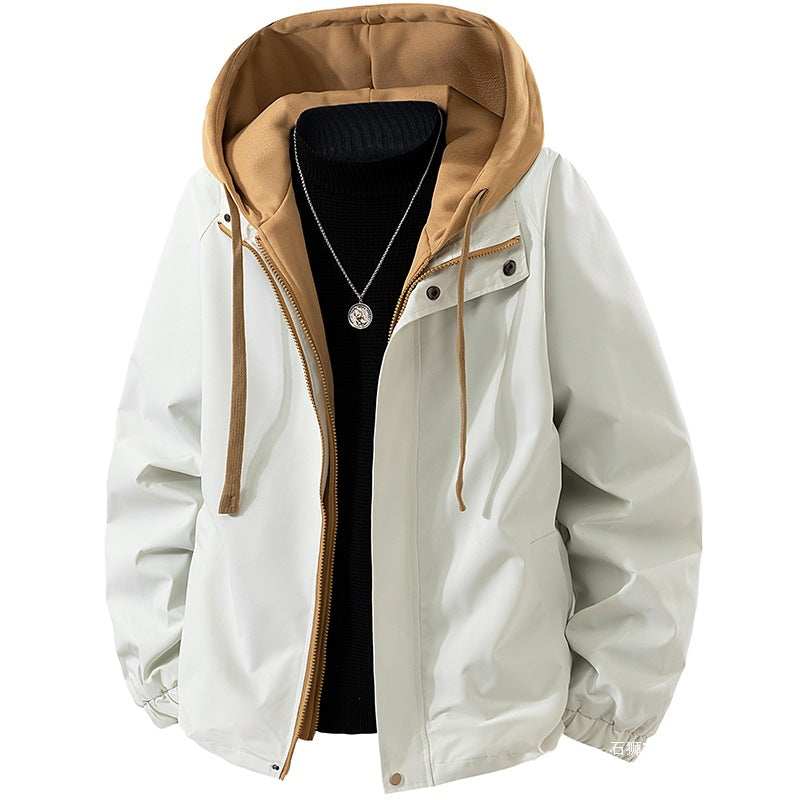 Men's lightweight wind and water-repellent hooded transitional jacket with fleece-lined hood and elastic hem Fashion Glam