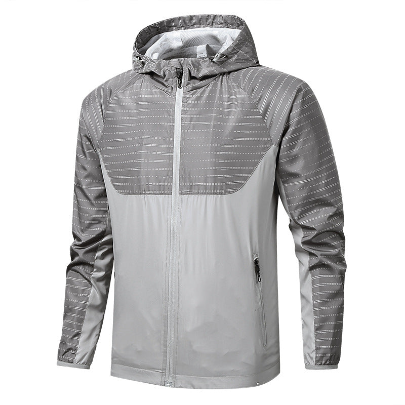 Men's Lightweight Reflective Hooded Windbreaker with Mesh Lining and Zipper Pockets Fashion Glam
