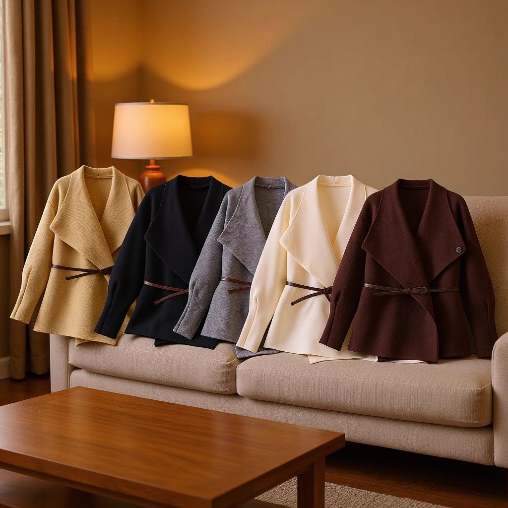 Women’s Wrap Coat with Oversized Shawl Collar and Waist Belt Fashion Glam